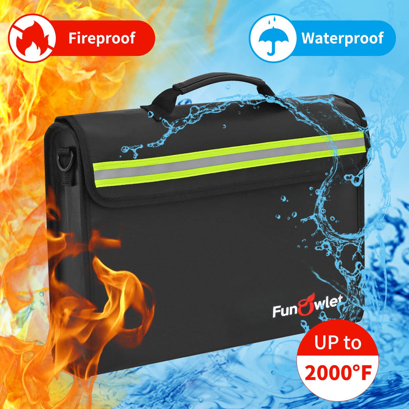 Fireproof Waterproof Money Document Bag - Large Fireproof Safe Box with Wallet Protector, Fire & Water Resistant Storage Organizer Pouch for A4 Documents Holder,File,Jewelry,Passport,Laptop (Black) Black