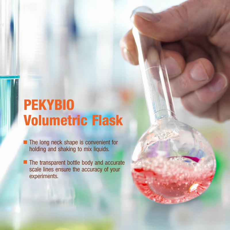 PEKYBIO 200ML Volumetric Flask Set|ASTM Class A 3.3 Borosilicate Glass|Polypropylene Stopper|White Graduation|for Analytical Chemistry Work|2PCS