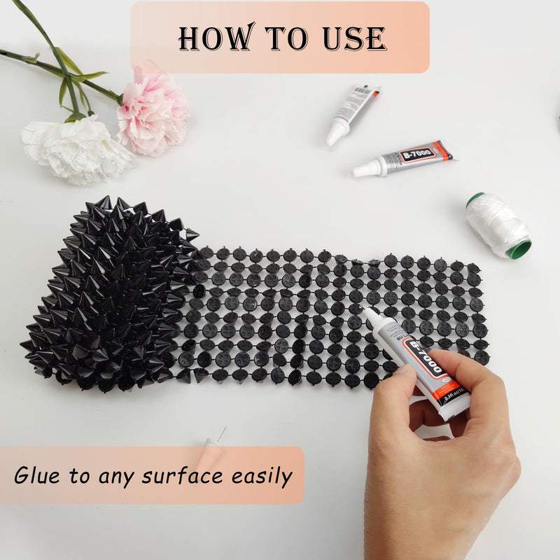 1 Yard Spike for Crafts Stude for Clothing, Black Spike Stud with Glue, Cone Flatback Plastic Trim Mesh for Holloween Party Decoration Costume DIY Crafts 1yard