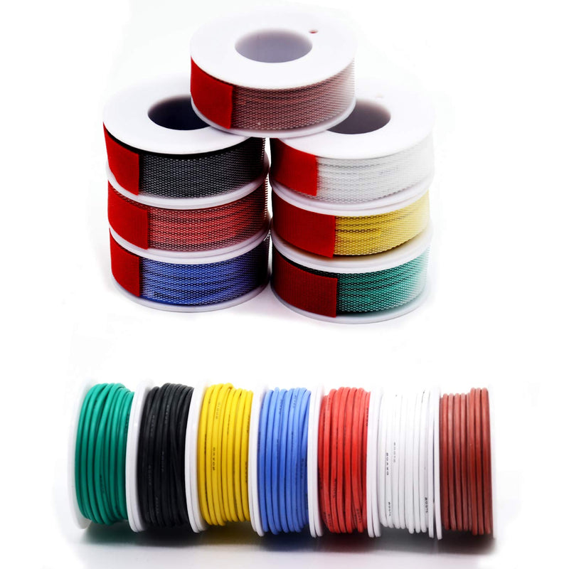 22 awg Silicone Electrical Wire Cable 7 Colors (26ft Each) 22 Gauge Hookup Wires kit Stranded Tinned Copper Wire Flexible and Soft for DIY 22awg-Stranded