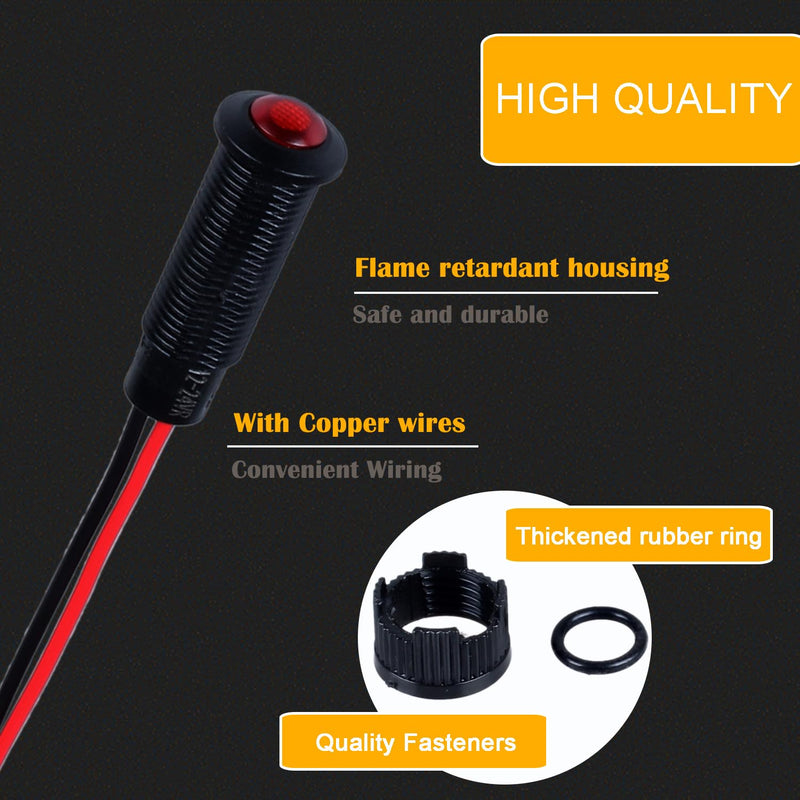 5pcs 8mm LED Indicator Light Plastic Black Signal Dot Lamp 110-220V AC 5/16" Mounting Hole Size with 15cm/5.9in. Wire (Red LED) Red 8mm 110-220V