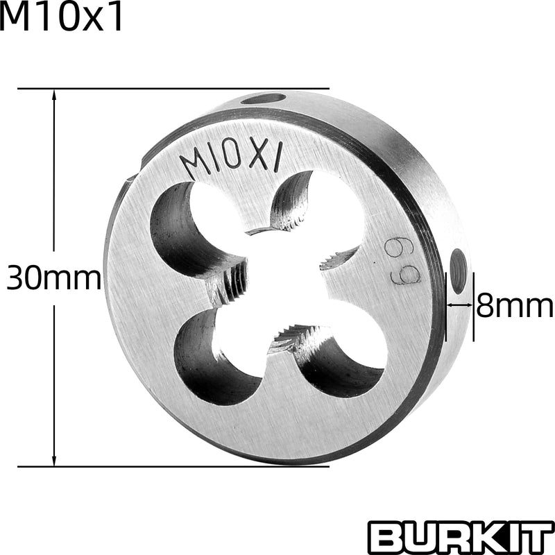 Burkit M10 X 1 Tap and Die Set, M10 x 1.0 Machine Thread Tap and Round Die Right Hand M10X1.0
