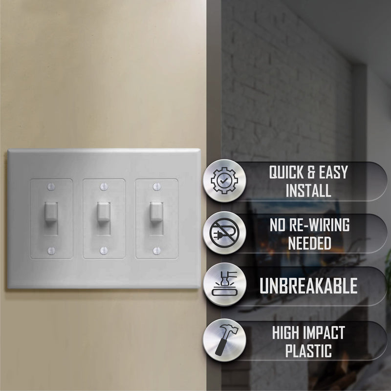 TayMac 2673W 3-Gang MASQUE Decorator Cover, Toggle, White 3 Gang Toggle Switch