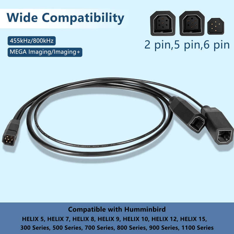 720101-1 9 M SIDB Y 9-Pin Side Imaging Dual Beam Splitter Cable Compatible with Humminbird Models That utilize 455kHz/800kHz, MEGA Imaging and MEGA Imaging+ Frequencies
