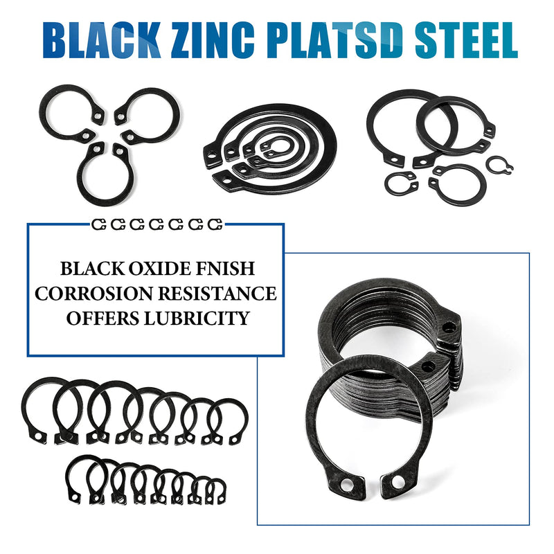 NINDEJIN Snap Ring Shop Assortment, 145PCS External Retaining Rings 15-28mm (0.59''-1.1'') Carbon Steel Snap Retaining C Clip Rings Kit for Grooved Shafts, Studs, and Other Moving Parts 145PCS (15-28mm)