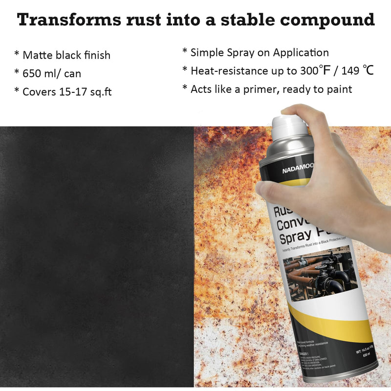 NADAMOO Rust Coverter Spray Paint, Black, 2 Cans 14.5 Ounce (Pack of 2)
