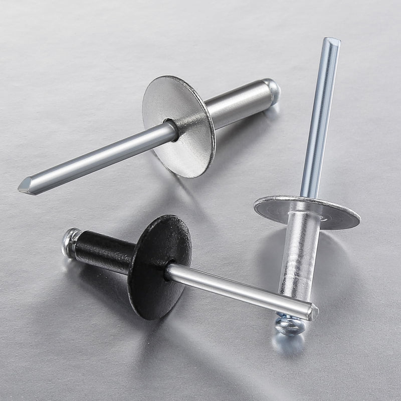 Wensilon(150 pcs) 3/16 * 1/2" Large Cap Open End Black Aluminum Blind Rivets,5 * 13 Blind Rivet 3/16*1/2