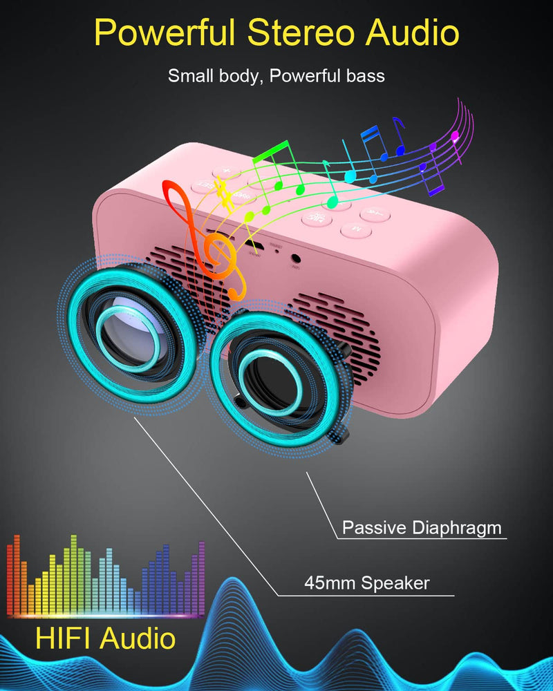 AFK Alarm Clock with Bluetooth Speaker for Bedroom,Small Digital Clock with Dual Alarms,Snooze,Mirror LED Display for Girls,Adults. Pink