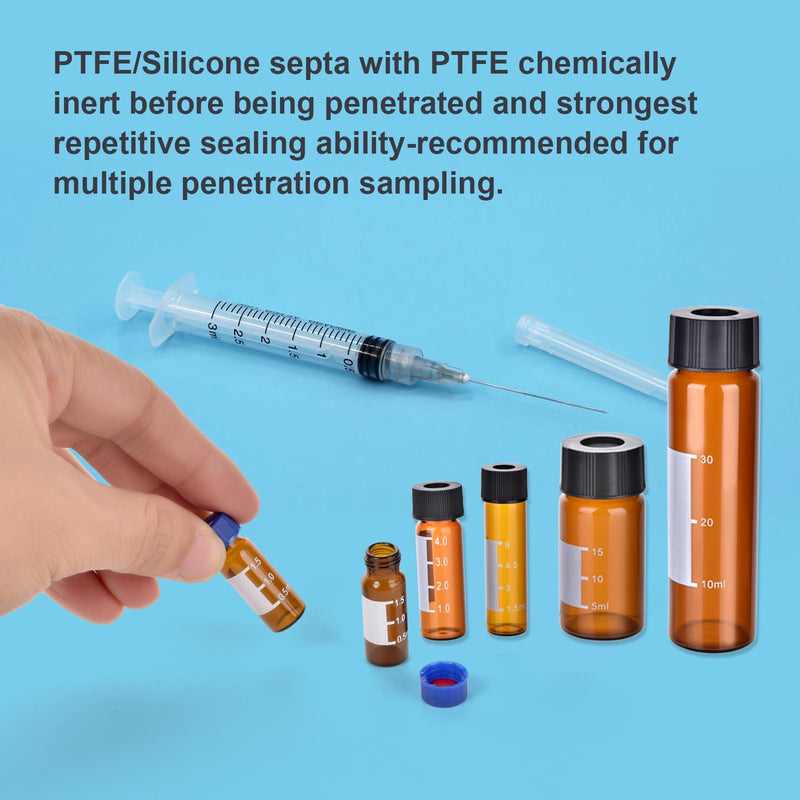 ESHATO 4ML Autosampler Vial, 100 Pack HPLC/GC Vials 9-425 Lab Amber Vials Sample Vial Screw Cap Writing Patch White PTFE and Silicone Septa for LC Stamper Brown