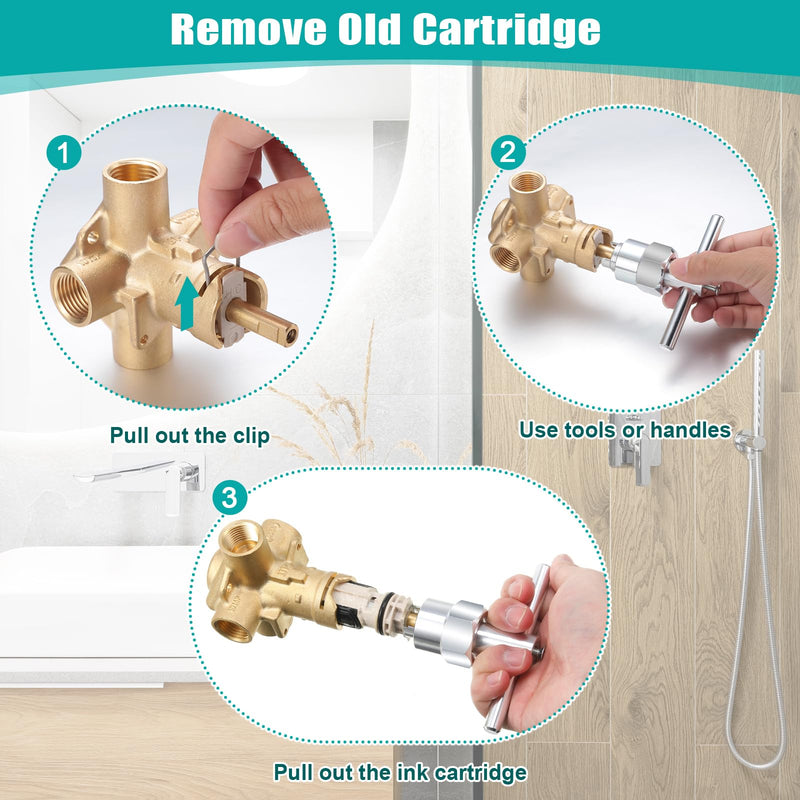 Enhon 2 Pack 1222 Replacement Cartridge Compatible with Moen with Puller, Tub Shower Cartridge Replacement Kit Compatible with Posi temp Faucet, Shower Repair Tool