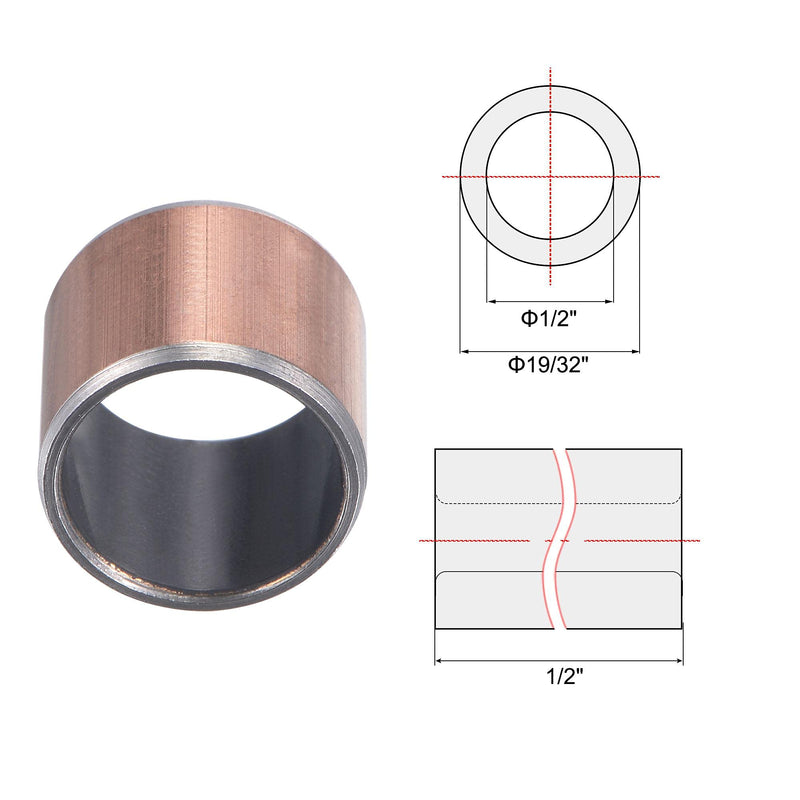 uxcell Sleeve Bearing 1/2" Bore x 19/32" OD x 1/2" Length Plain Bearings Wrapped Oilless Bushings 2pcs Self-Lubricating for Industry Equipment 1/2"x19/32"x1/2"
