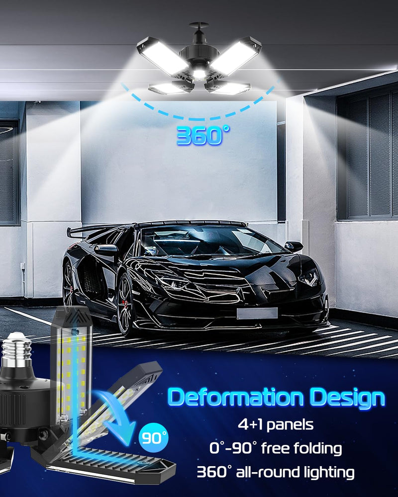 Garage Light - 2PACK 130W 13000LM Deformable 4+1 Panel LED Garage Light with LED Transformer, E26/27 Base, 6500K Daylight White Garage Lights Ceiling LED for Garage, Factory, Warehouse, Storage Room 2