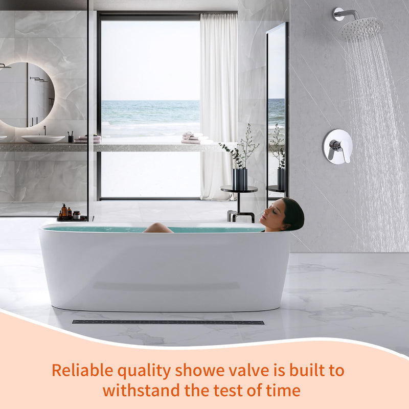Shower Valve Handle Trim Kit Rough-in Control Valve, Chrome Wall Mount Rough-in Single Function 1 Way Valve, NPT1/2 Female Thread, Bathroom Fixture, Single Handle Shower Valve Trim Kit