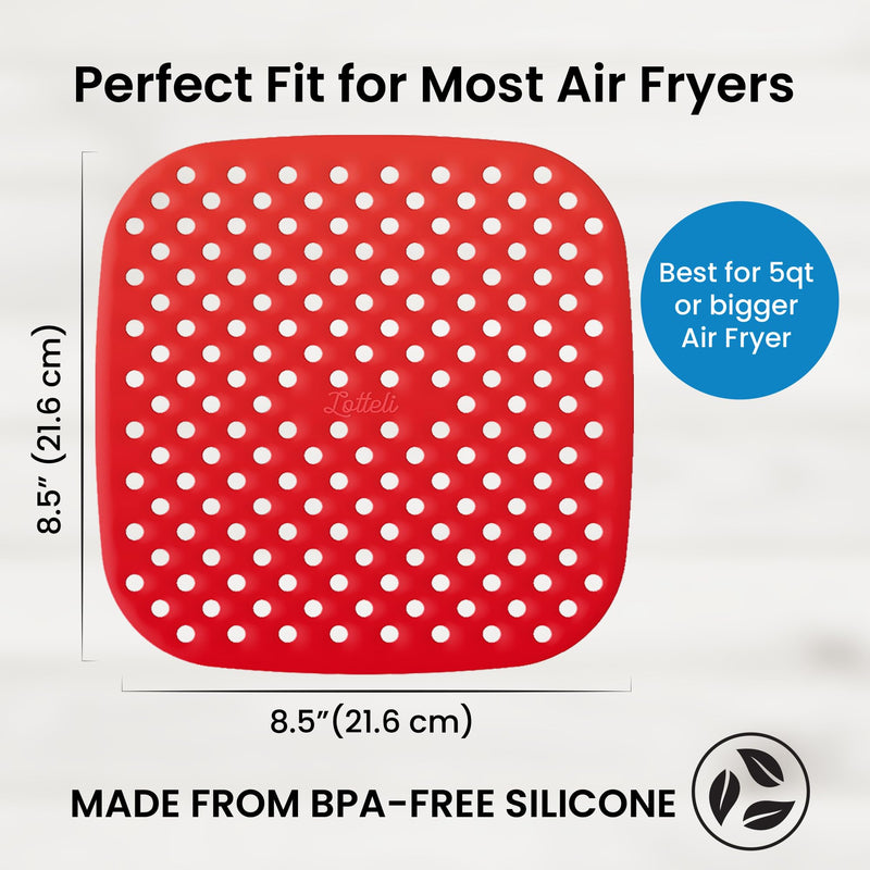 Reusable Air Fryer Liners 3 Pack for 5QT or Bigger - 8.5" Square Silicone Airfryer Liner - Easy to Clean Air Fryer Accessories - Durable Dishwasher Safe Non-Stick Parchment Paper Replacement Square 8.5"