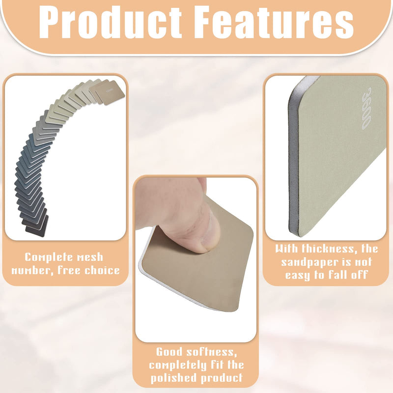 30 Pieces 2 x 2 Inch Sanding Pads Padded Sanding Pads Polishing Soft Mess Pen Sanding Kit Double-sided Grits for Plastic Sanding Acrylic Materials 30