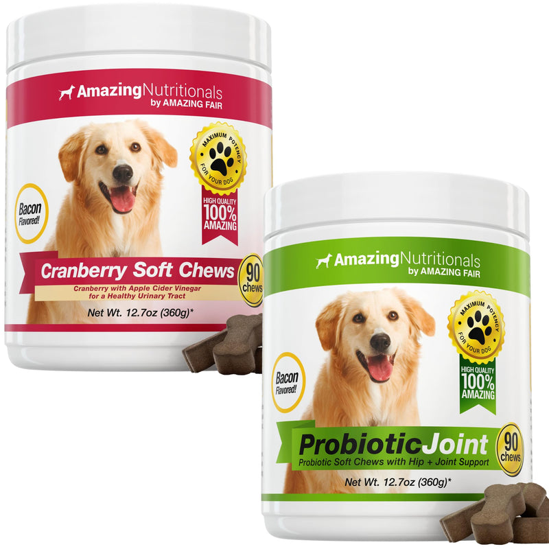 Cranberry + Probiotics for Dogs Soft Chew Bundle - UTI Prevention, Immune Support, Digestive Health, Incontinence, Gas and Diarrhea Elimination