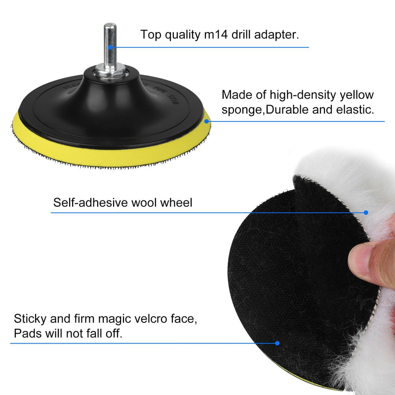 Linkstyle 11PCS 5in Wool Polishing Buffing Pad Kit, Car Polishing Kit for Drill Buffer Attachment with M14 Drill Adapter