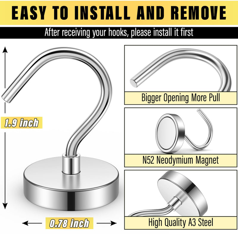 3 Pack Metal Magnetic Hooks,40lb+ Heavy Duty Magnets with Hooks for Cruise Ship Walls,Magnetic Kooks Heavy Duty for Cruise Cabins,Hanging,Grill,Tool,Kitchen 3Pack 40lbs+ Silver