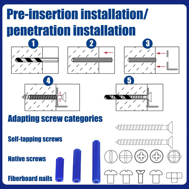200 Pcs 5/16" Hole Screw Expanding Plastic Screw Anchors Blue Plastic Anchors Drywall Wall Expansion Pipe Bolt Expansion Tube for Hollow Walls Concrete Tile Cement Other Surface (1'') 1''