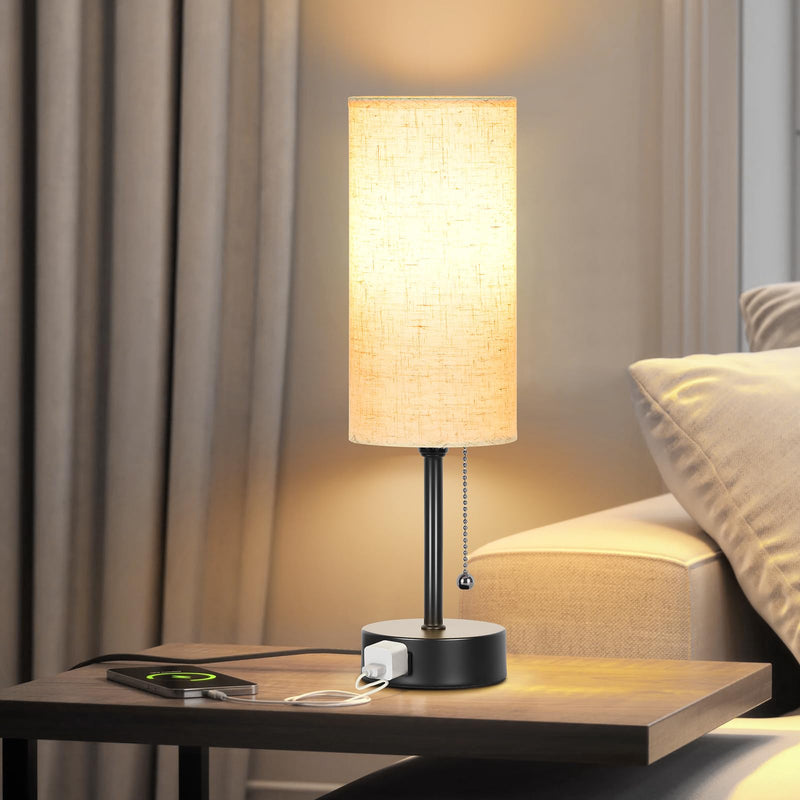 Dott Arts 15" Table Lamp for Bedroom, 3-Color Bedside Lamps with Pull Chain, Bedroom Table Lamps for Nightstand,AC Outlet Small Lamp for Living Room, Bulb Included 15 in Black