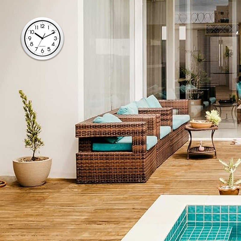 Caysie 10 Inch Sealed Indoor Outdoor Clock Waterproof, Silent Battery Operated Weatherproof Wall Clocks for Pool Patio Outside Home (White) 10" White