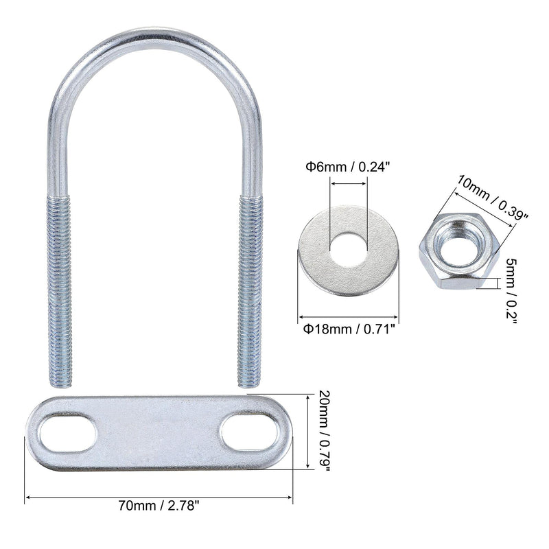 uxcell Round U-Bolts 4 Sets 1.57"(40mm) Inner Width 90mm Length Steel M6 with Nut, Plate, Washer M6x40mmx90mm