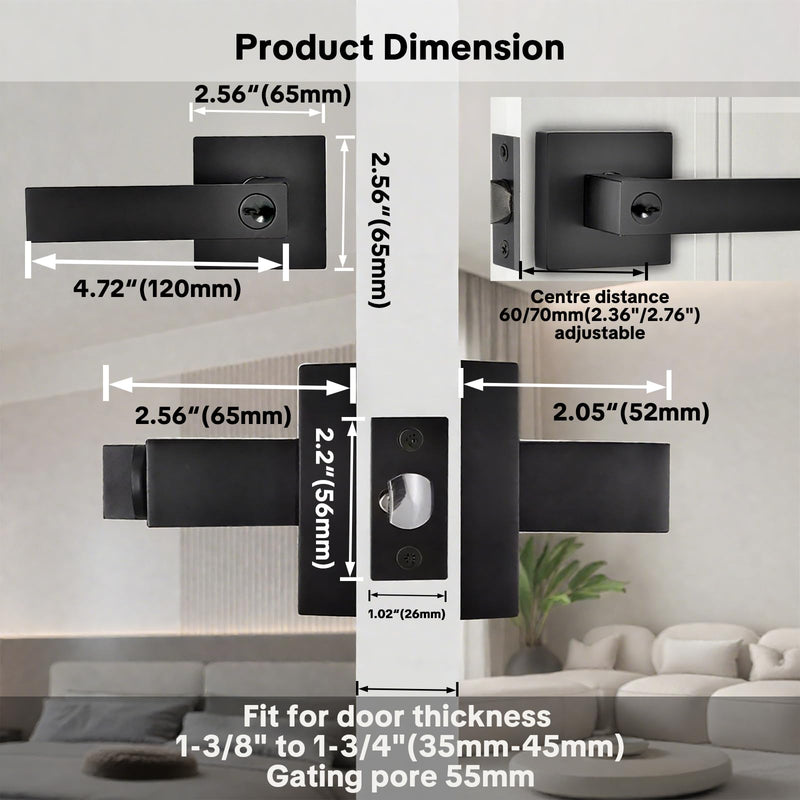 Jbox Keyed Entry Door Knob with Lock – Heavy Duty Exterior & Interior Door Lock Set, Secure Front Door Knob for Home & Commercial Use, Satin Nickel Finish, Square Design, Easy to Install (1 Pack)