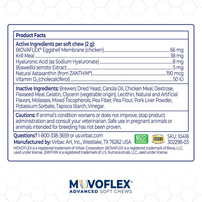 MOVOFLEX Advanced Soft Chews Hip and Joint Support Supplement for Small Dogs - 60 Count by Virbac Small Dog 1 Pack (60 count)