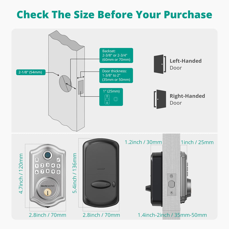 DS10 Keyless Entry Door Lock with Fingerprint, Electronic Keypad, 2 Keys, Auto-Lock & One Touch Locking, Easy Installation, Satin Nickel