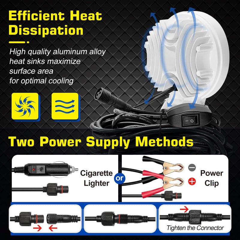 Clip On LED Boat Spotlight with ON/OFF Switch, Super Bright 12V Headlights Marine Spot Light for Boats Night Fishing, Battery Clamps/Cigarette Lighter Power Boat docking lights for Kayak Camp Truck RV Clip On Light with Switch