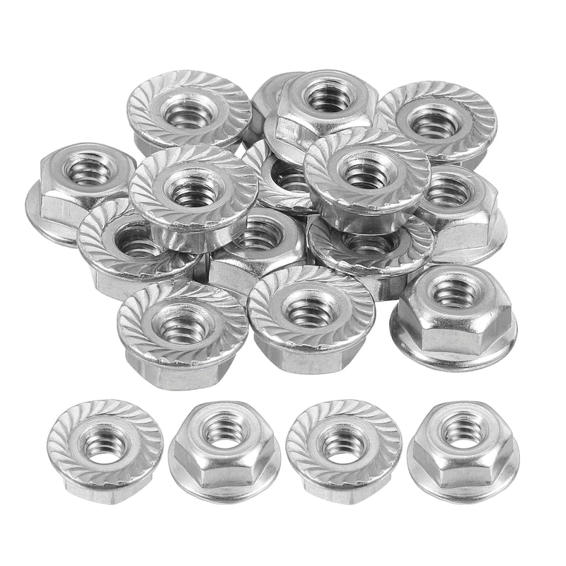uxcell #10-24 Serrated Flange Hex Lock Nuts, 15Pcs 304 Stainless Steel Non-Slip Hexagon Flange Nut, Full Thread, Bright Finish, Silver 15