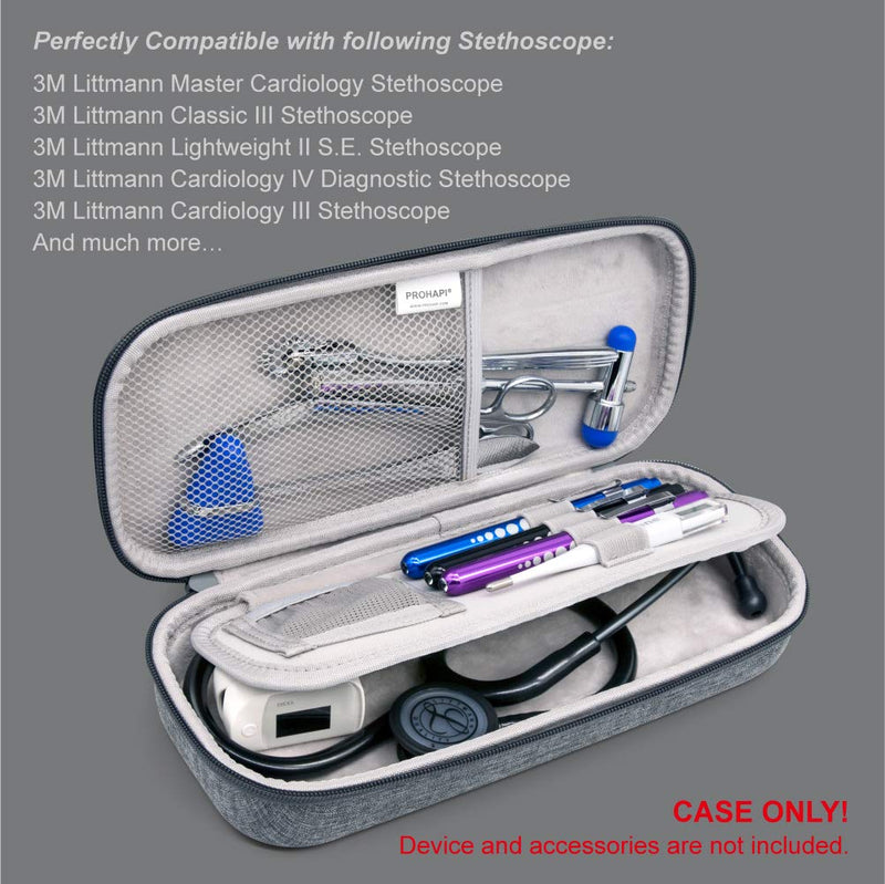 Hard Stethoscope Case, Large Stethoscope Carrying Case with ID Slot, Compatible with 3M Littmann/ADC/Omron/MDF Stethoscope Includes Mesh Pocket for Nurse Accessories (Volcanic Grey) Volcanic Grey