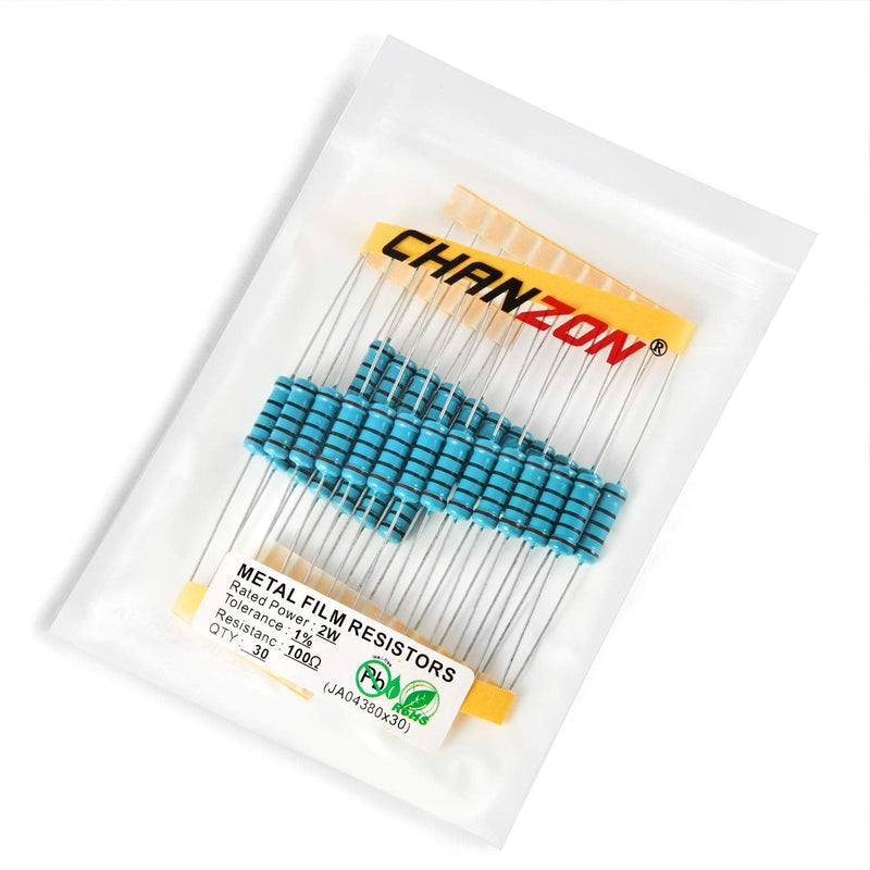 Chanzon 30pcs 2W 100 Ω ohm Metal Film Fixed Resistor 0.01 ±1% Tolerance 100R MF Through Hole Resistors Current Limiting Rohs Certificated [2ZC28] 100 ohm