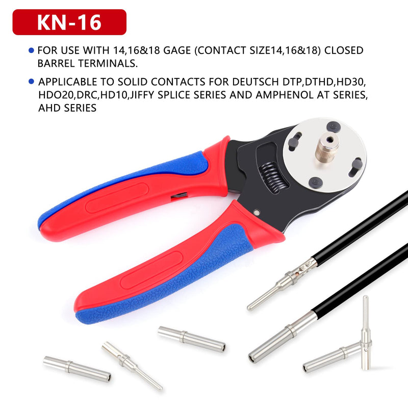 Deutsch Crimper,Knoweasy 4 Way Indent, 8 Impression Closed Barrel Crimper with Deutsch Crimp Tool for Deutsch Contacts - Gage 14, 16, 18 - Perfect for Automotive Application KN 16