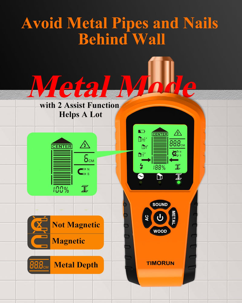 Stud Finder Wall Scanner, 6 in 1 Upgraded Wall Stud Finder Scanner Tool for Detecting Drywall Stud Center Wood Metal AC Wires with Magnetic Sensor, Gifts for DIYers Hanging Photo Frame Bracket Pumpkin