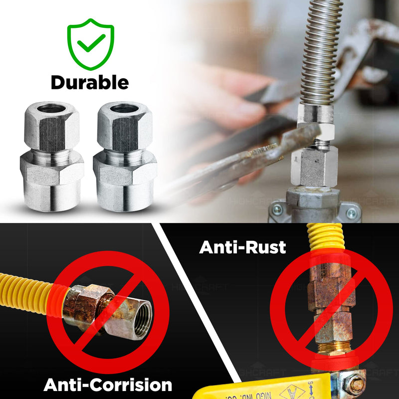 HIGHCRAFT Gas Line Hose 5/8'' O.D. x 72'' Length with 1/2 in. MIP Fitting, Yellow Coated Stainless Steel Flexible Connector