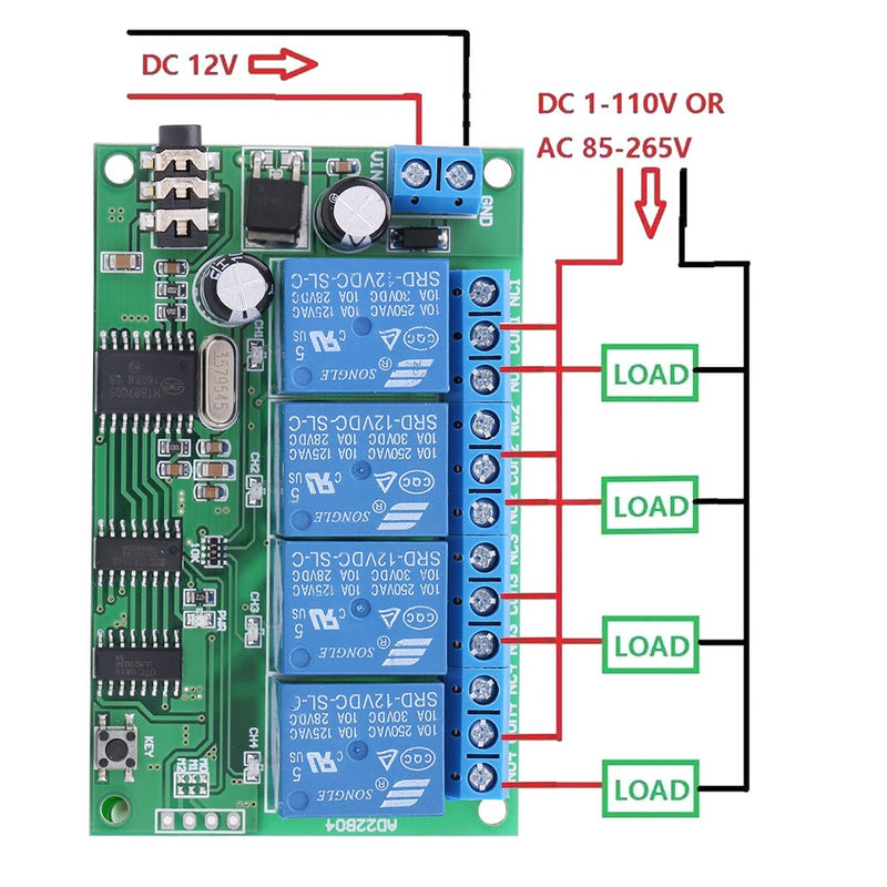Hilitand AD22B04 12V Decoder 4 Channel DTMF Tone Relay Phone Remote Control PLC