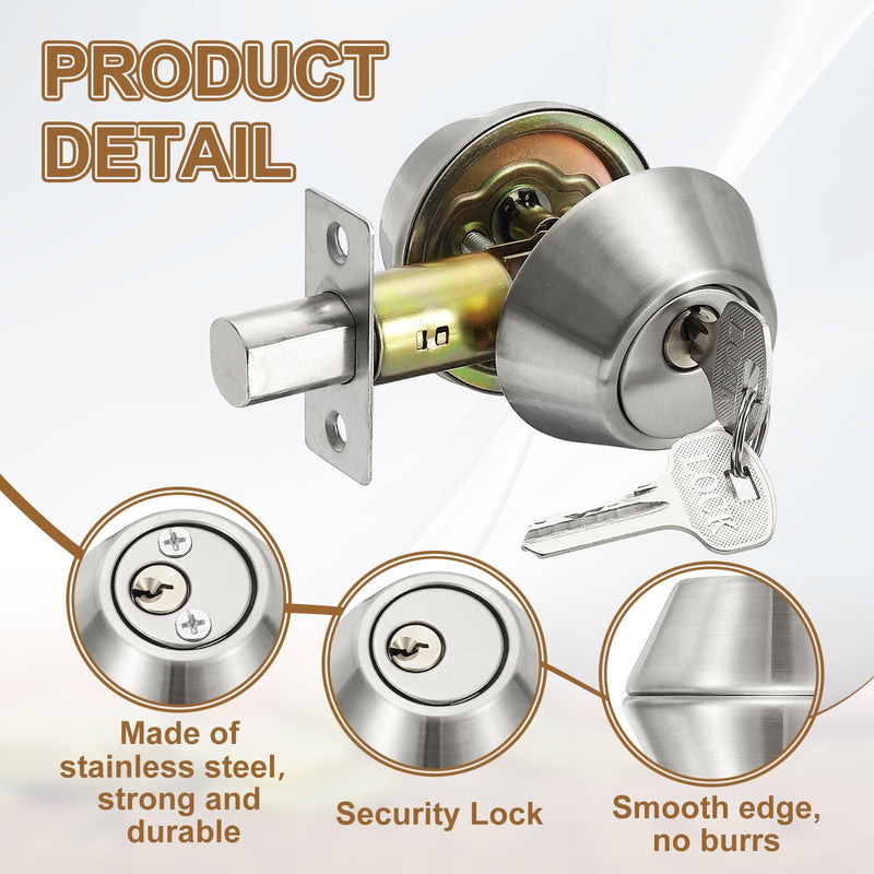 MECCANIXITY Keyed Alike Double Cylinder Deadbolt Door Lock Round Entry Both Side Door Lock for Door Thickness 1.2-2 Inch (Silver Tone, Pack of 1) Silver Tone