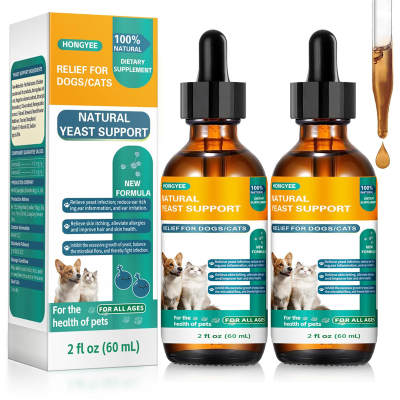 [2-Pack] Natural Yeast Drops for Cats & Dogs - Ear Care Support for Pets Relieves Ear Itching - Reduces Inflammatory Irritation - Soothes Skin Allergies & Itchiness Herbal Drops Supplement