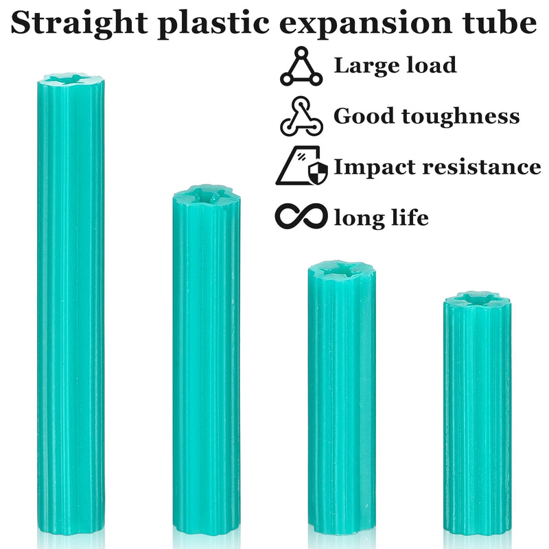 200 Pcs Expanding Plastic Screw Anchors 1/4" Hole Green Plastic Anchors for Concrete Tile Cement Bolt Expansion Tube for #10,11,12 Screws, Fix to Wall Drywall or Other Surface(1") 1"