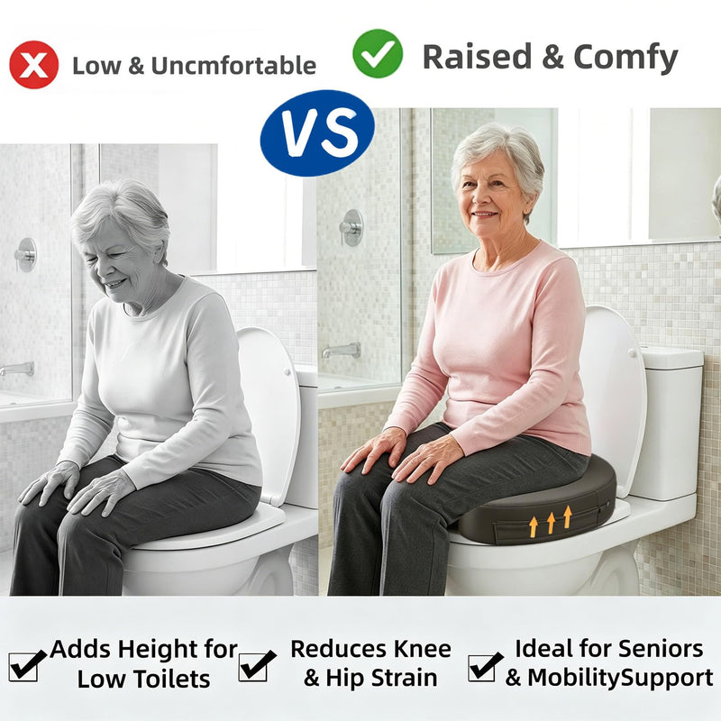 3-Inch Padded Raised Toilet Seat Cushion for Seniors | Firm High-Density Foam Toilet Seat Riser with Waterproof Cover, Fits Standard Toilets (Space Gray) Space Gray 3 inches