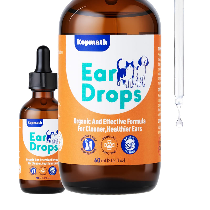 Dog Ear Drops, Dog Ear Cleaner Drops, Ear Infection Treatment for Dogs and Cats, Natural Herbal Ear Cleaning Solution for Dirty,Itchy,Smelly,Inflammed Pet Ears, 2 oz with Dropper 2 fl oz