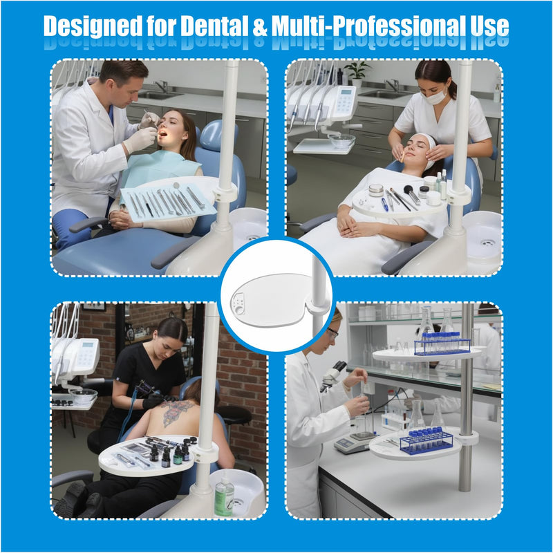 Adjustable Dental Tray Table for Chair, Pole Mount Tool Shelf for Clinic, Salon, Med & Cosmetic Equipment (A) A