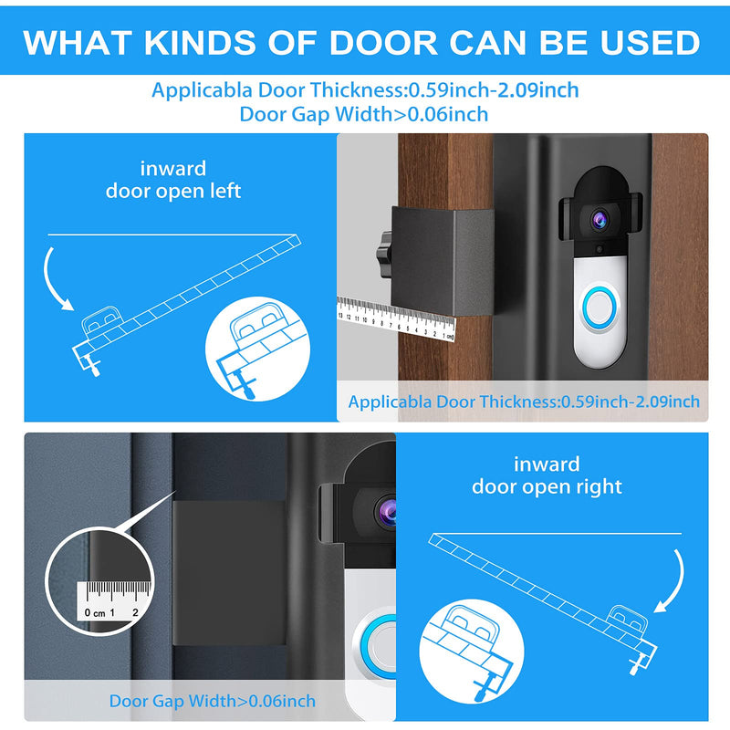 Anti-Theft Video Doorbell Mount Compatible with Ring/Blink Wireless Video Doorbell 1/2/3 Plus/3/4/(2020 Release), Adjustable No-Drill Mounting Bracket Wedge Adapter Holder Accessories(Black) Black