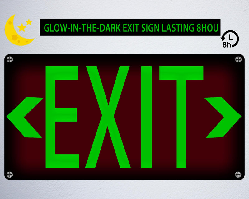 (2 Pack) Photoluminescent Exit Sign Red - with Removable Directional Arrows, With strong self adhesive tape, 14.25 x 7.5 Inches Heavy Duty Aluminum Signs, Fade Resistant 2pack