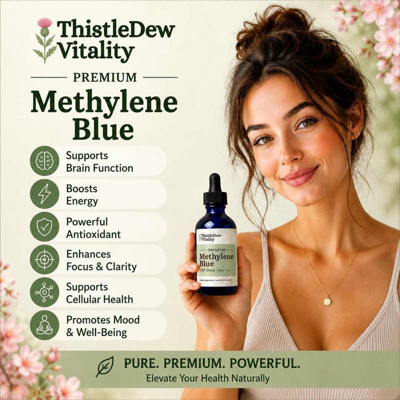 Methylene Blue | 1% USP-Pharmaceutical Grade (10mg/mL) | High Purity Liquid 2 fl oz (60 Servings) | Supports Cellular Energy, Focus, Cognitive Function & Mitochondria