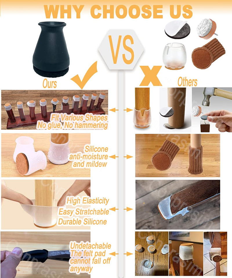 Extra Small Silicone Chair Leg Floor Protectors with Felt, FIT 0.5” to 1” Glide Chair Leg Caps Silicon Furniture Leg Feet Cover Bottom Slide Protect Hardwood Floors No Scratches No Noise 24 Pack Extra Small Fit: 0.5”to 1” 24pack-black - NewNest Australia