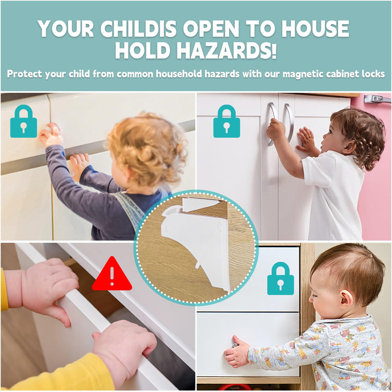 Magnetic Cabinet Locks Baby Proofing - Children Proof Cabinet Drawers Safety Locks (10 Locks and 2 Keys)