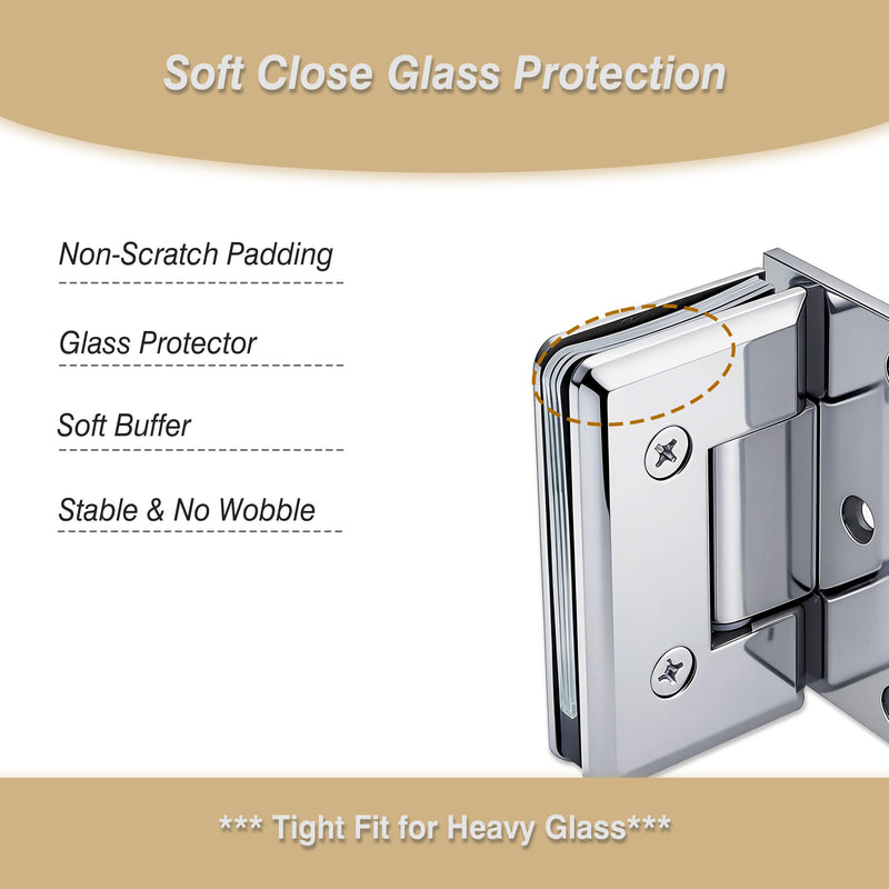 Brass Shower Door Hinge, 90 Degree Offset Glass Door Hinges, Wall Mount for 5/16"-1/2"(8-12mm) Tempered Glass, Heavy Duty Hinge for Frameless Glass Installation, Chrome 90 Degree_A