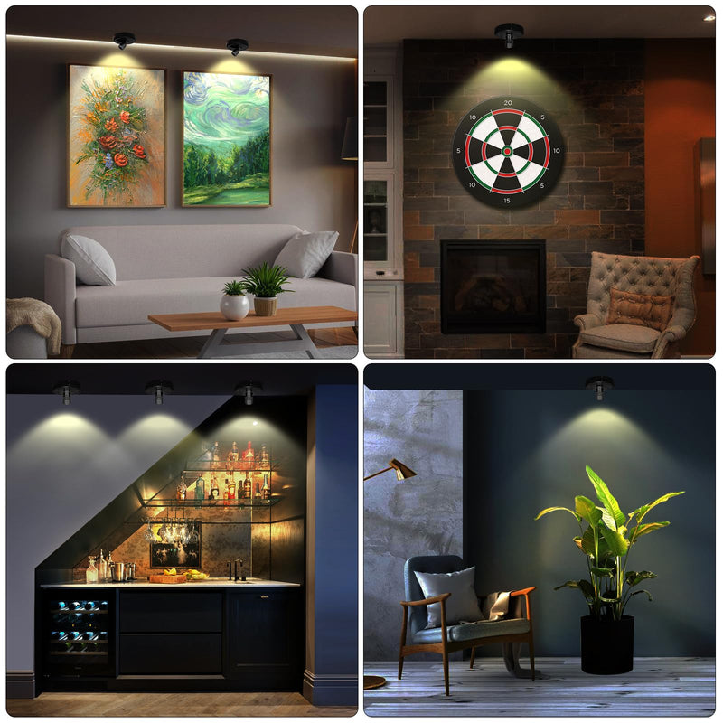 Spotlight Battery Powered, Wireless Picture Light, Accent Spot Light for Indoor Plant Tree, Display LED Puck Lights with Remote and Timer, Stick Uplighting for Photo Painting Dartboard Wall Decor Art Black